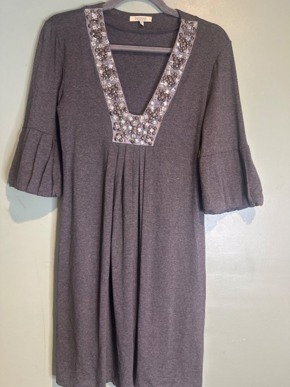 Bordeaux Los Angeles Women's Medium Gray Embellished Tunic Dress Beaded USA